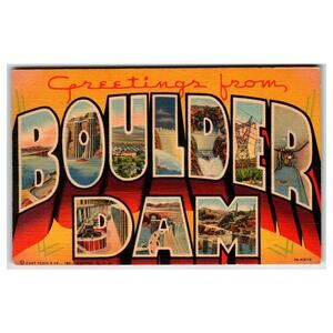 Vintage Greetings From BOULDER DAM Large Letter Linen Postcard Nevada 1937